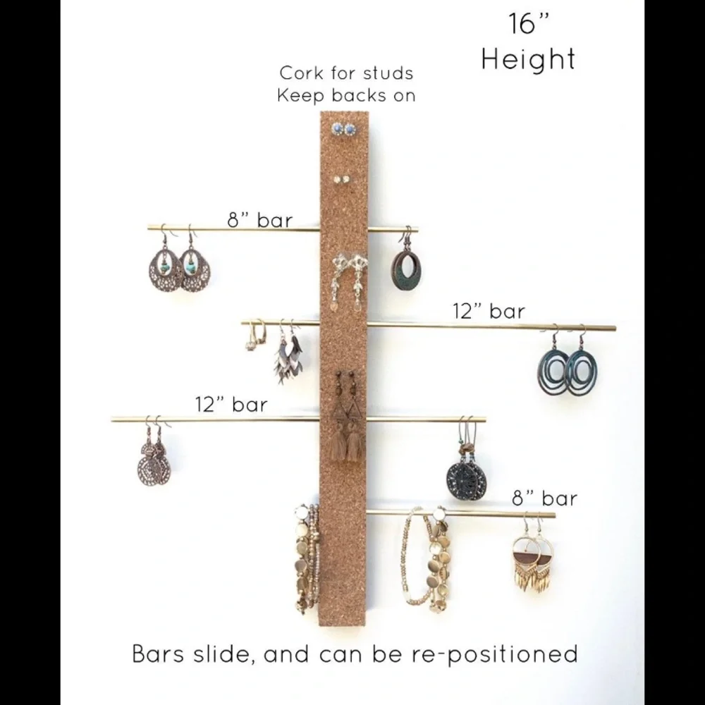 Weathered woodgrain jewelry earring necklace storage display tree with corkboard